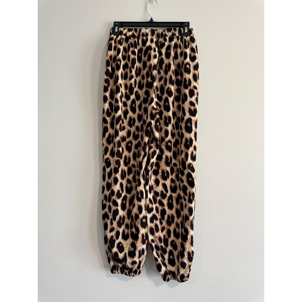 Emery Rose Leopard Print Jogger Pants Womens Medium Brown Elastic Waist Cuffs - Picture 3 of 4